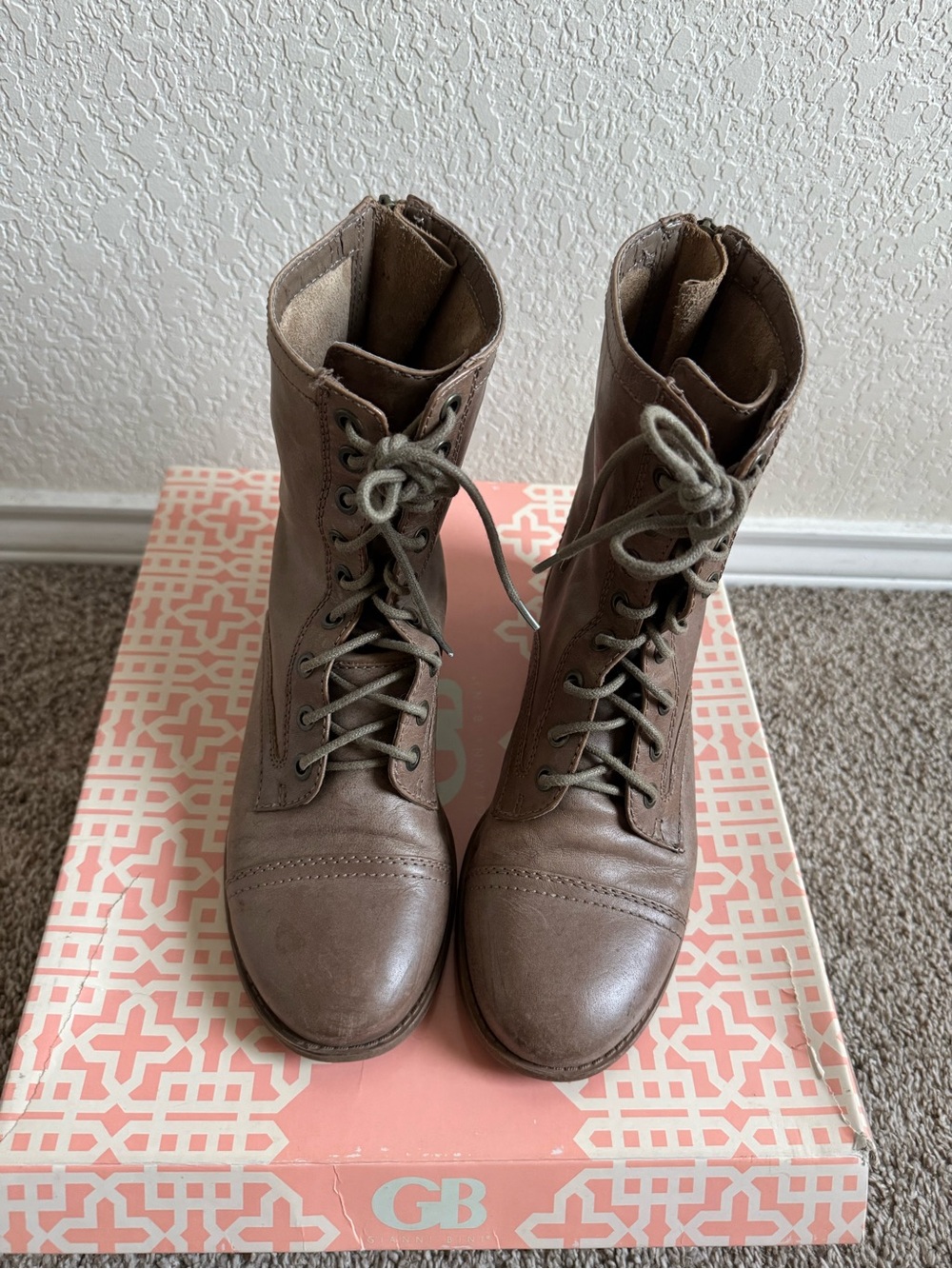 Gianni Bini Taupe Lace-Up Ankle Boots